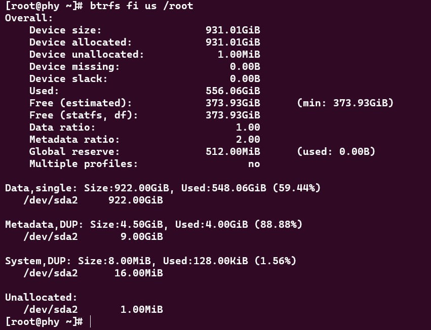 btrfs filesystem usage screenshot